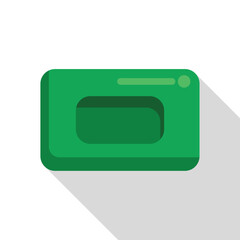 Fototapeta premium Green microwave oven icon casting long shadow on white background, representing cooking and reheating