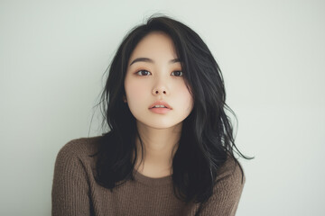 Fototapeta premium Portrait of young Asian woman with natural makeup in soft light