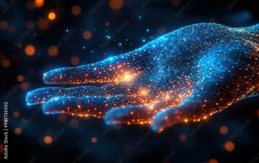 Sticker Digital Hand with Glowing Particles