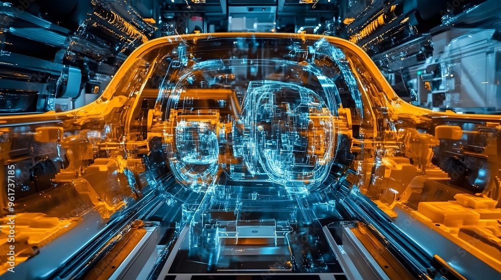 Poster holographic 3d visualization showcasing the internal architecture and components of a vehicle s brak
