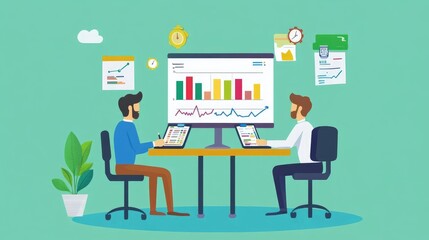 Project planning with agile methodology, flat design, front view, professional theme, cartoon drawing, Split-complementary color scheme