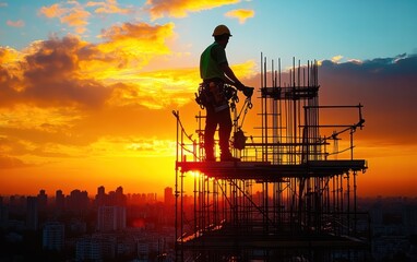 Construction Worker at Sunset