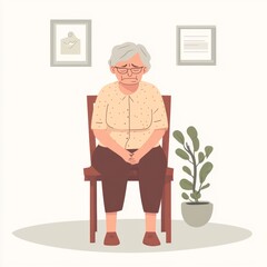 Senior feeling nauseous, vomiting, flat design illustration