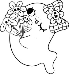Flower Halloween Ghost Girly Coquette Cartoon 