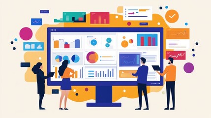 Smart project management tools for remote teams, flat design, top view, tech productivity theme, animation, Split-complementary color scheme