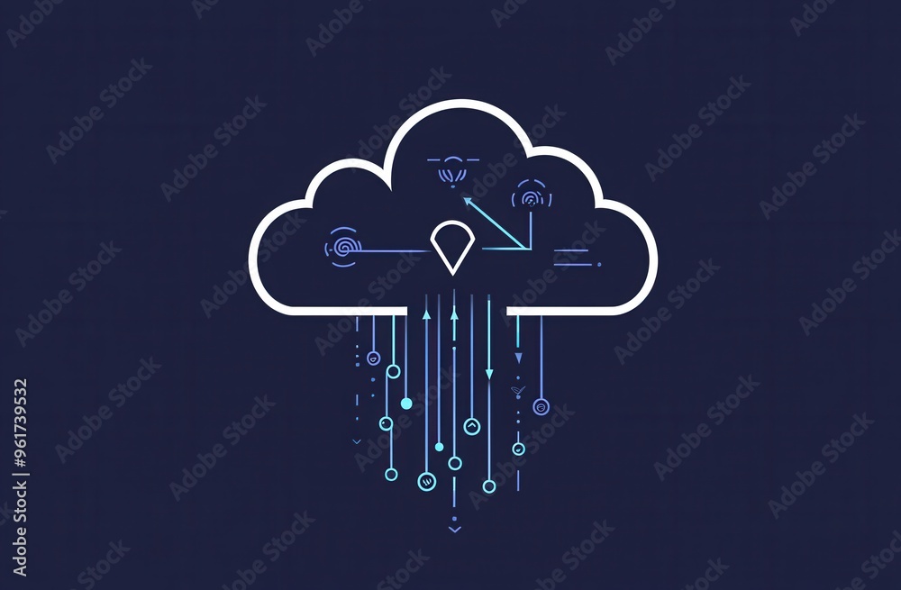 Poster cloud computing icon with arrows symbolizing data transfer and digital technology connections in a m