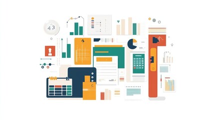 Flat Design Infographic Illustrating Fintech Benefits for Small Business, Featuring Expense Tracking and Invoice Management