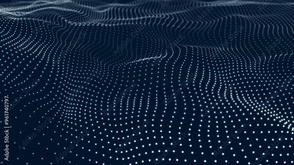 Poster dynamic wave with many dots. abstract motion background of colored dots. technology or science. 3d r