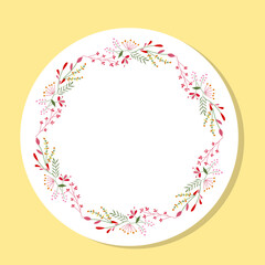 Colorful circular floral wreath with summer flowers and central white copy space for your text. Invitation and greeting circular wreath, flyer, banner, and poster templates.