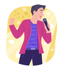 Singer Man Singing a Song for Concert Performance Concept Illustration