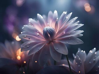 the image of a painting of white flowers with a blue background