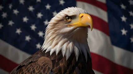 A Loyalty Day tribute composition featuring a dramatic USA flag flowing across the background with a noble bald eagle prominently displayed
