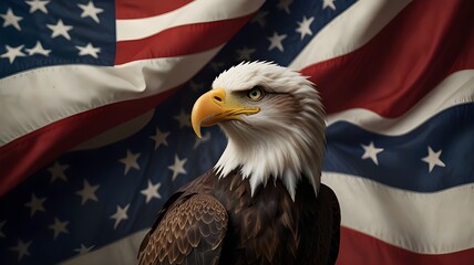 A Loyalty Day tribute composition featuring a dramatic USA flag flowing across the background with a noble bald eagle prominently displayed