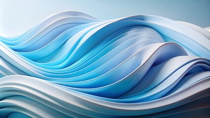 3d Abstract minimalist wavy background in cool blue tones. Abstract smooth waves, soft gradients, light blue and white tones, fluid shapes background