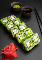Roll with green masago and Philadelphia cheese