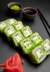 Roll with green masago and Philadelphia cheese
