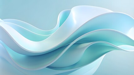 Fototapeta premium 3d Abstract minimalist wavy background in cool blue tones. Abstract smooth waves, soft gradients, light blue and white tones, fluid shapes background