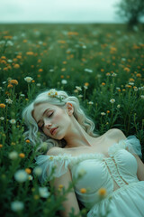 beautiful woman surrounded by flowers