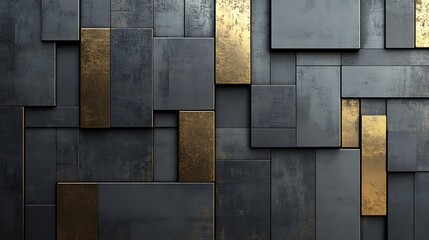 Abstract Gold and Black Geometric Wall