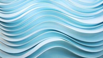 3d Abstract minimalist wavy background in cool blue tones. Abstract smooth waves, soft gradients, light blue and white tones, fluid shapes background