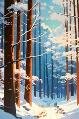 Obraz premium Beautiful colorful realistic landscape - winter forest