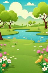 Fototapeta premium anime cartoon style woodland forest background banner