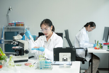 Molecule Samples in Modern Food Science Laboratory, Control experts inspect the concentration of...
