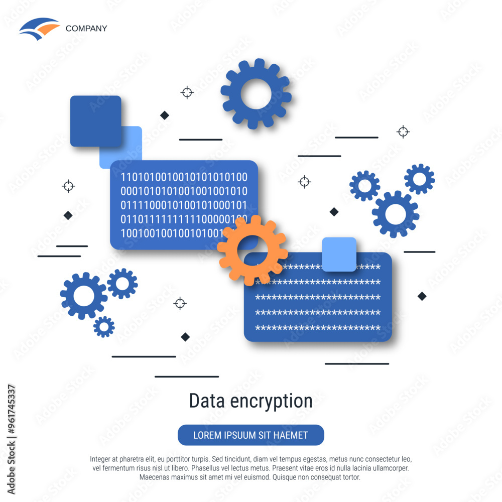 Wall mural data encryption, information protection, coding flat style vector concept illustration