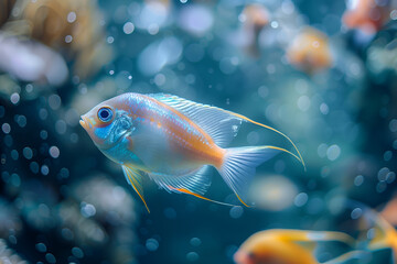 The colorful underwater world of small fish and jellyfish