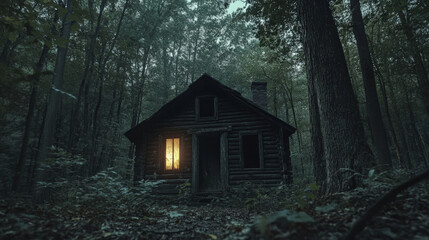 Creepy Abandoned Cabin in the Woods, Halloween Glow

