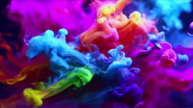 Neon color smoky background . vivid paint splash swirling, mix of colors as two chemical reaction. Foggy background, smoky background, colorful background, smoke video.HD quality.