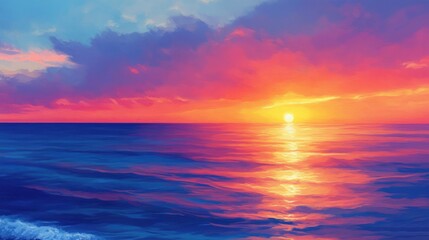 Fototapeta premium Sunset over a calm ocean, the sky painted with vibrant colors, symbolizing peace and beauty.
