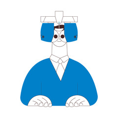 Optometry. Eye Test and Prescription Glasses. Male Perform Eye Test with Automated Digital Phoropter. Black and White Modern Flat Vector Illustration. Social Media Template.