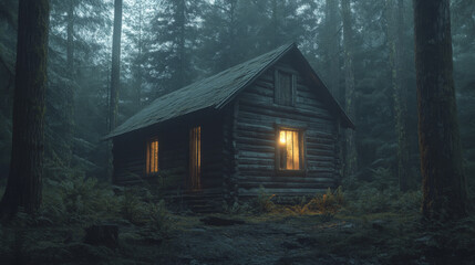 Creepy Abandoned Cabin in the Woods, Halloween Glow
