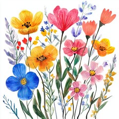 7. Field flowers pattern, natural outdoor arrangement, watercolor style
