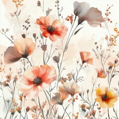 12. Delicate outdoor floral pattern, natural field flowers, watercolor style
