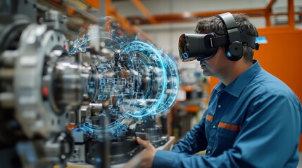 Engineer using AR technology in industrial setting