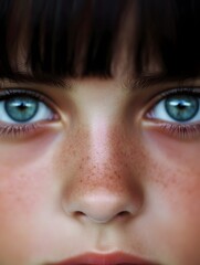 Obraz premium Close Up Portrait of a Young Girl with Blue Eyes and Freckles