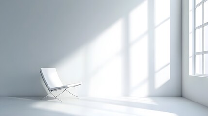 A minimalist white room with only one piece of furniture. Gives a feeling of calm and concentration.