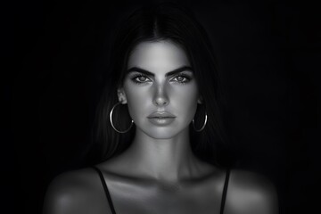 Fototapeta premium Portrait of a Woman with Hoop Earrings Black and White