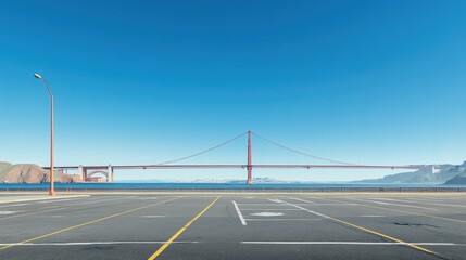 Fototapeta premium Vacant Golden Gate Bridge with an empty bay and clear skies, capturing the iconic suspension bridge in isolation