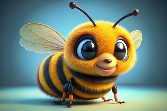 Vibrant yellow, black, and orange stripes adorn this adorable bumble bee, its fuzzy body and busy wings buzzing