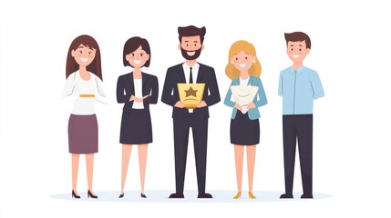 Obraz premium Flat Design Illustration of Employee of the Month Recognition on Clean White Background