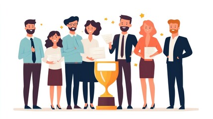 Obraz premium Flat Design Illustration of Employee of the Month Recognition on Clean White Background