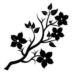 Branch with flowerssilhouette vector illustration on a white background