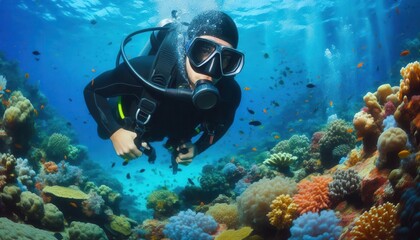 diving in blue waters