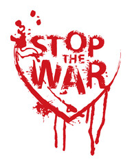 vector inscription stop the war, written in letters from stains and splashes with drops of blood in the sign of the heart
