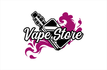 vape shop store vector illustration premium logo emblem badge template smoke electronic cigarette