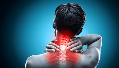 3D illustration of a human the painful areas are highlihted in a red colour