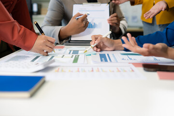  Business meeting time.  account managers crew working with new startup project. Idea presentation, analyze plans.